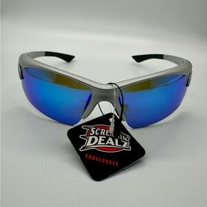 Pugs Grey Frame Flexible Sporty Blue Lens Sunglasses
